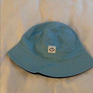 Reversible Blue or Black Bucket Hat with Smiley Patch